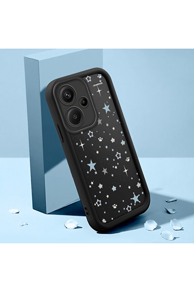 حافظة متوافقة مع هاتف Redmi Note 13 Pro Plus مصنوعة من مادة السيليكون المقاومة للصدمات باللون الأسود ونمط النجوم - 4