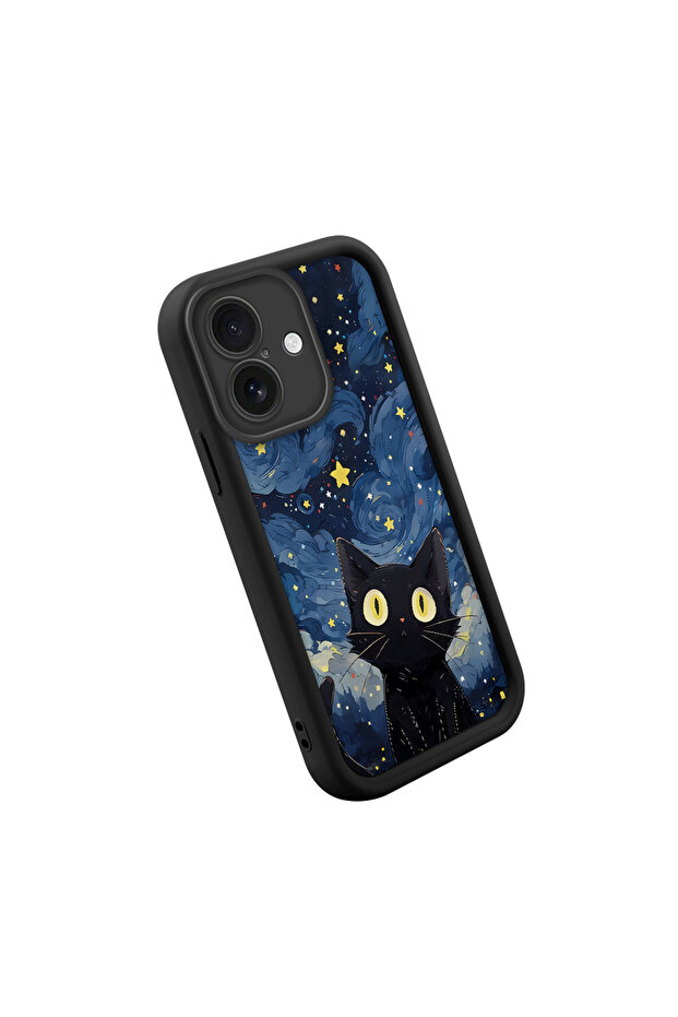 حافظة من السيليكون متوافقة مع هاتف iPhone 16، مقاومة للصدمات، لون أسود، نمط قطة - 2