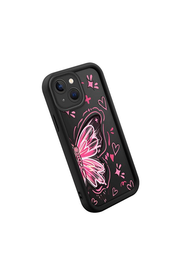 حافظة متوافقة مع هاتف iPhone 15 Plus مصنوعة من مادة السيليكون المقاومة للصدمات باللون الأسود ونمط الفراشة - 3