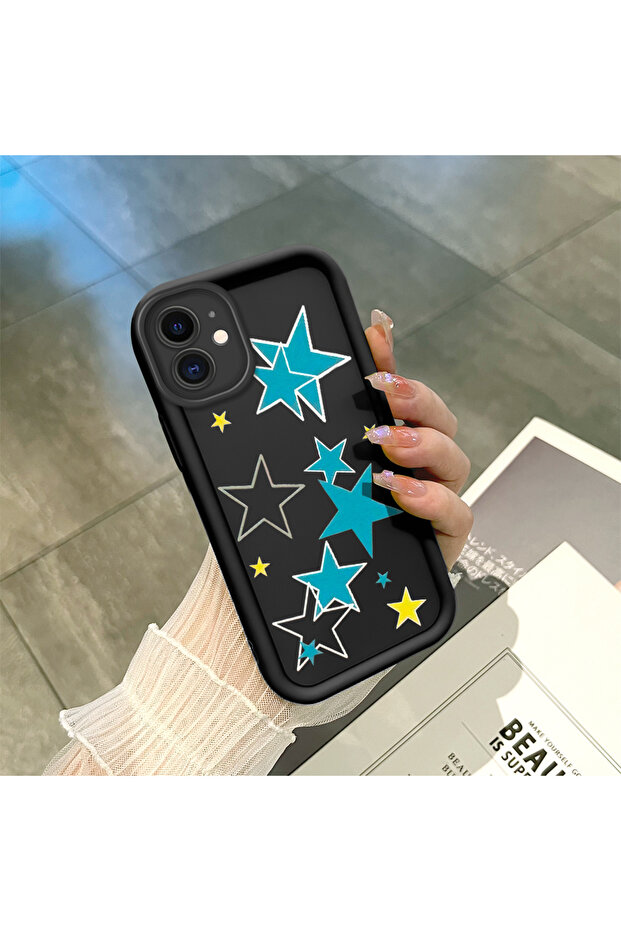 حافظة من السيليكون متوافقة مع هاتف iPhone 11، مقاومة للصدمات، لون أسود، بنمط نجمة - 1