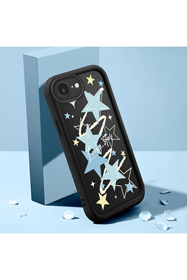 حافظة من السيليكون متوافقة مع هاتف iPhone 16e، مقاومة للصدمات، باللون الأسود، بنمط نجمة. - 3