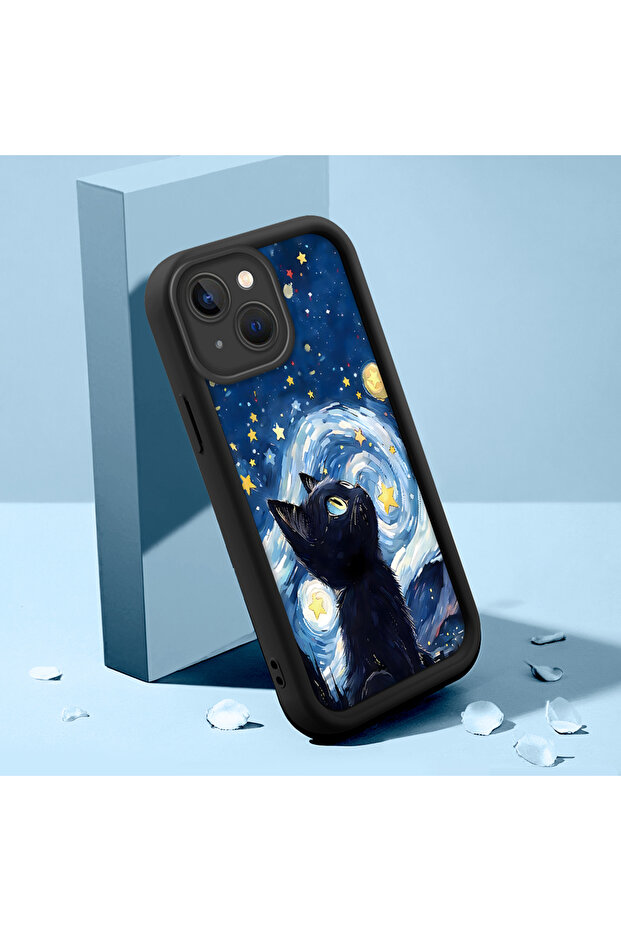 حافظة من السيليكون متوافقة مع هاتف iPhone 15، مقاومة للصدمات، لون أسود، نمط قطة - 4