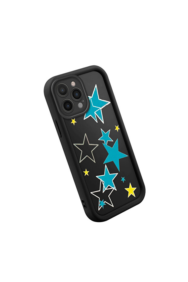 حافظة من السيليكون متوافقة مع هاتف iPhone 15 Pro، مقاومة للصدمات، لون أسود، بنمط نجمة. - 3