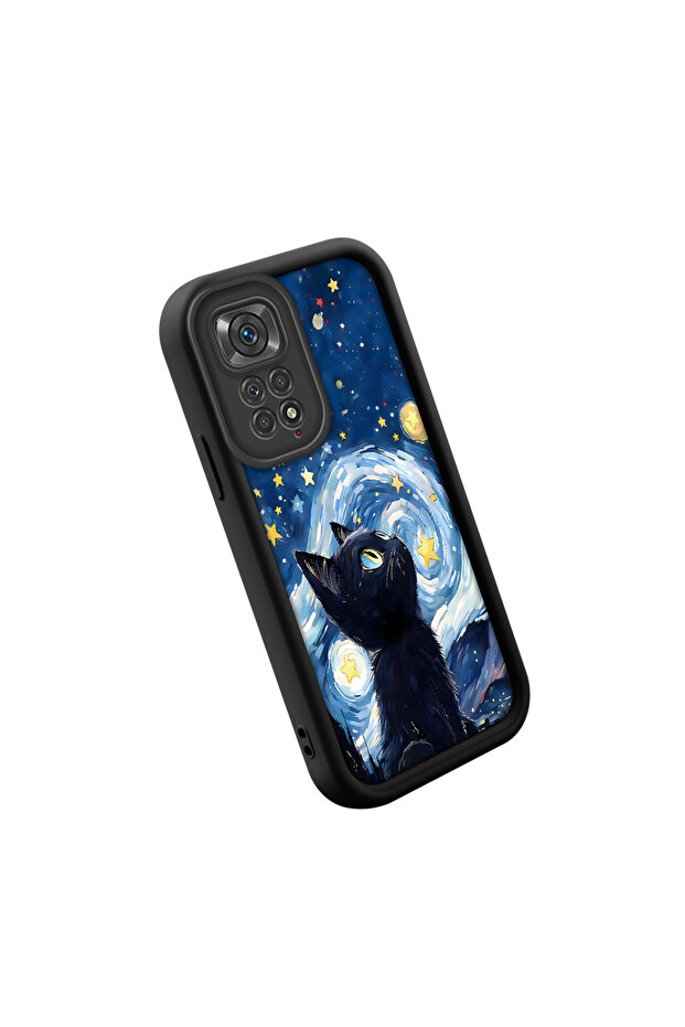 حافظة متوافقة مع هاتف Redmi Note 11S مصنوعة من مادة السيليكون المقاومة للصدمات باللون الأسود ونمط القطط - 3