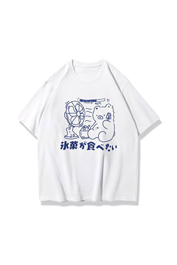 تي شيرت كبير الحجم مطبوع عليه دب للجنسين