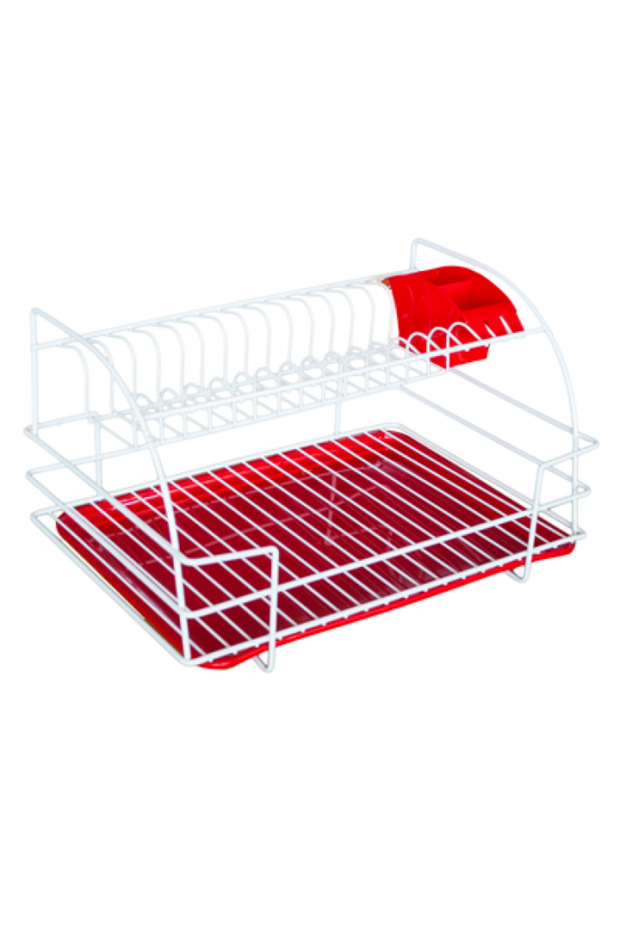 Dish drainer with red tray