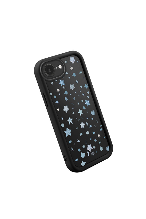 حافظة من السيليكون متوافقة مع هاتف iPhone 16e، مقاومة للصدمات، لون أسود، نمط نجمة - 2