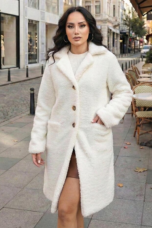 معطف من القطيفة مبطن بثلاثة أزرار باللون الأبيض SS2507 - 1