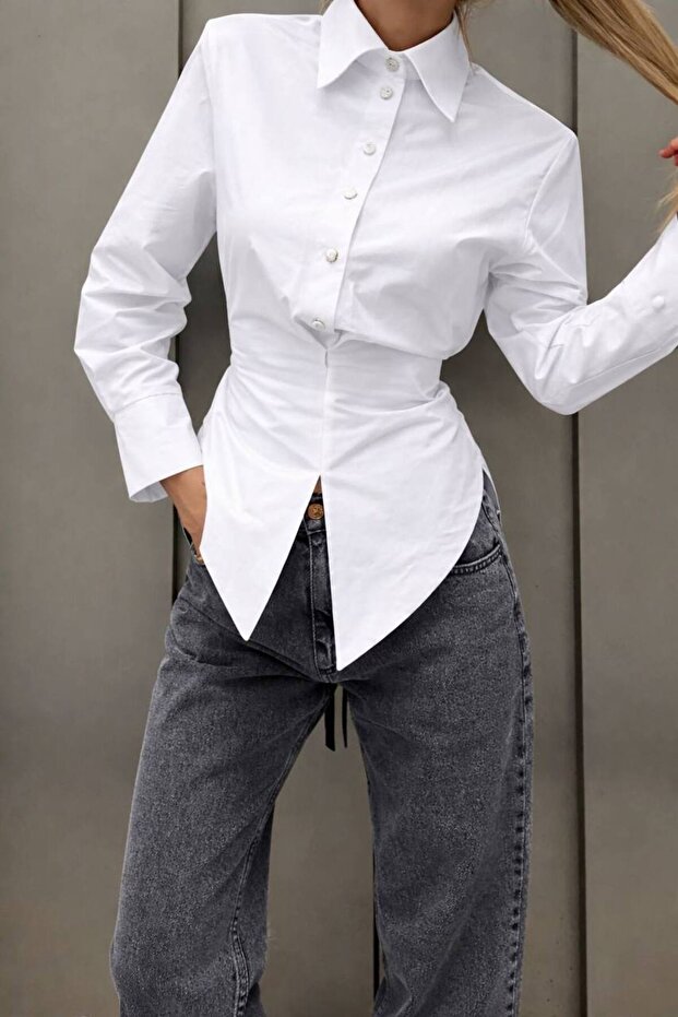 Poplin Fabric Shoulder Pad Detail Design Shirt