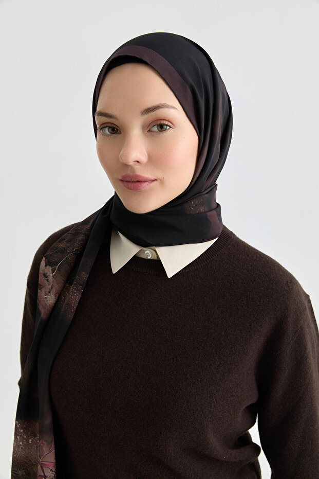 Maren Krep İpek Şal - Mürdüm - 4