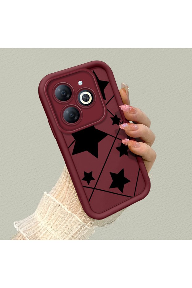 Tecno Spark 20/20C Compatible Claret Red Silicone Shockproof Lens Protected Star Pattern Case