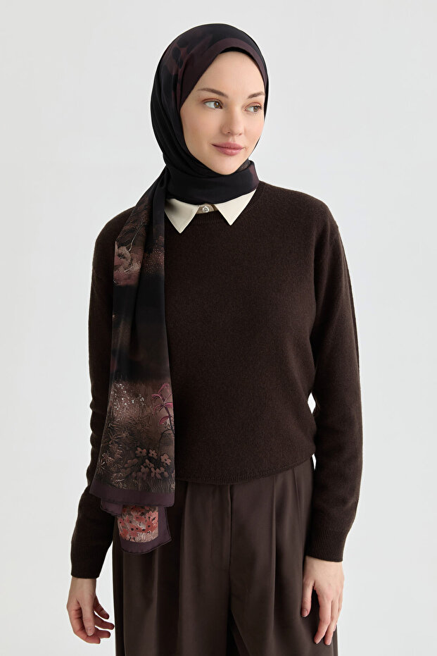 Maren Krep İpek Şal - Mürdüm - 3