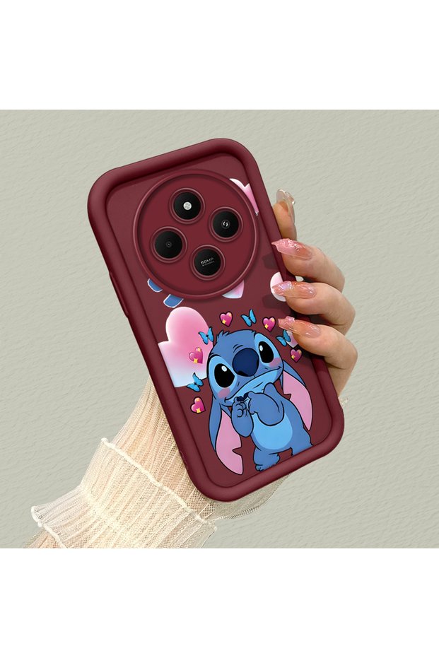 Redmi 14C Compatible Burgundy Silicone Shockproof Case with Lens Protection and Stitch Pattern