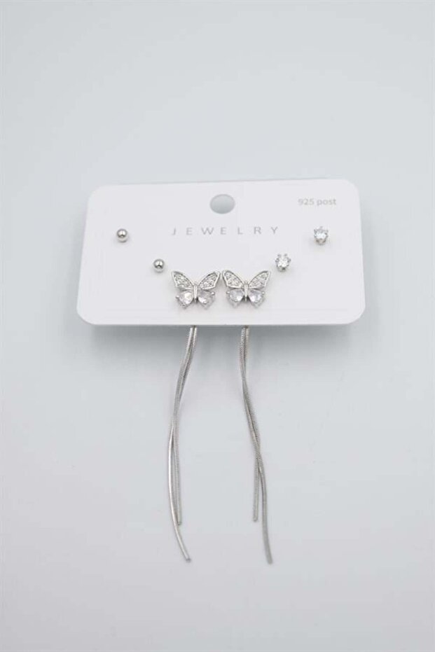 مجموعة متعددة من الأقراط - فضية - 1