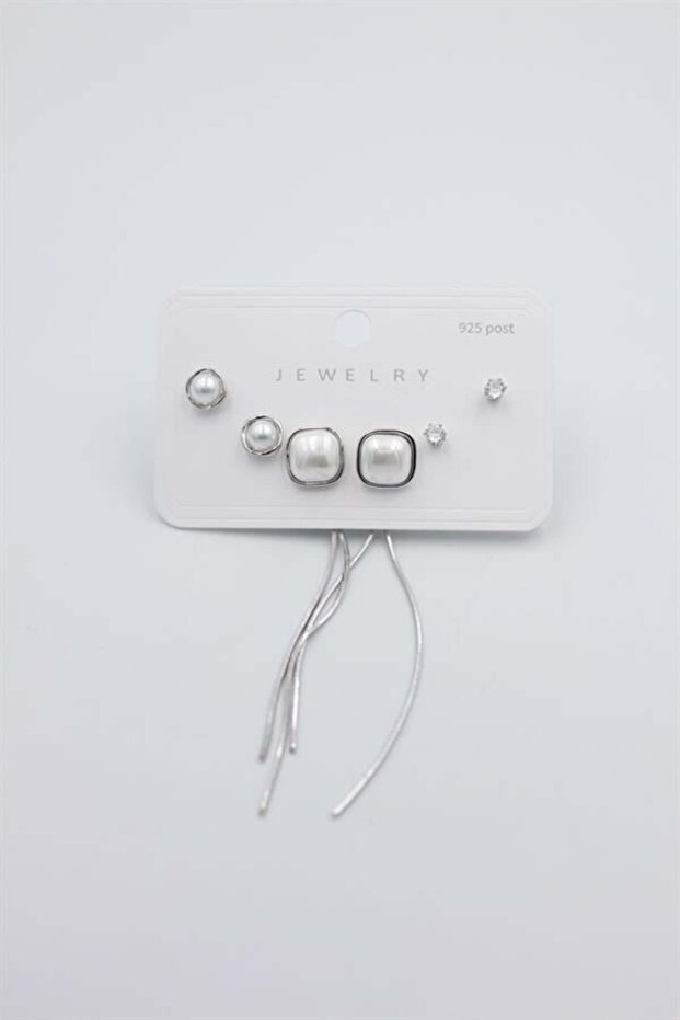 مجموعة متعددة من الأقراط - فضية - 2