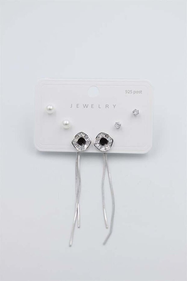 مجموعة متعددة من الأقراط - فضية - 2