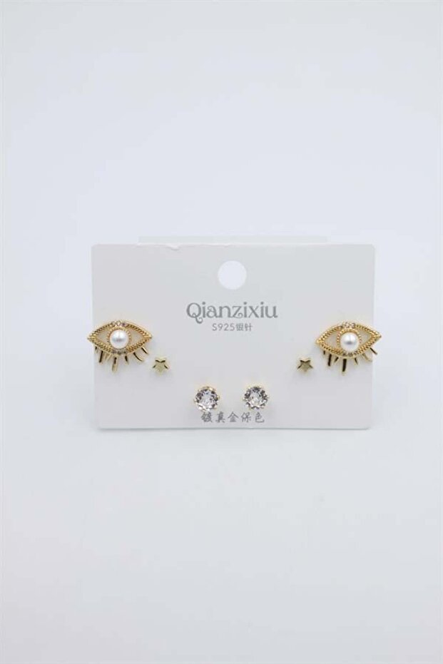 مجموعة أقراط متعددة - ذهبي - 1