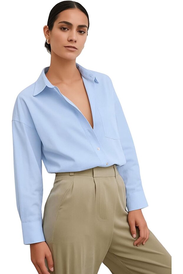 NeverMore Women’s Oversized 100% Cotton Button-Down Shirt