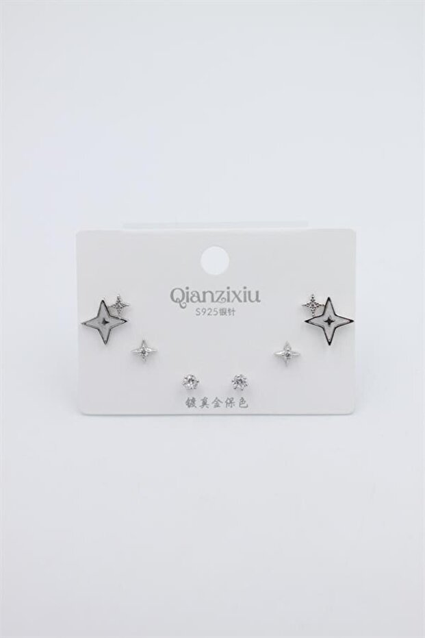 مجموعة متعددة من الأقراط - فضية - 2