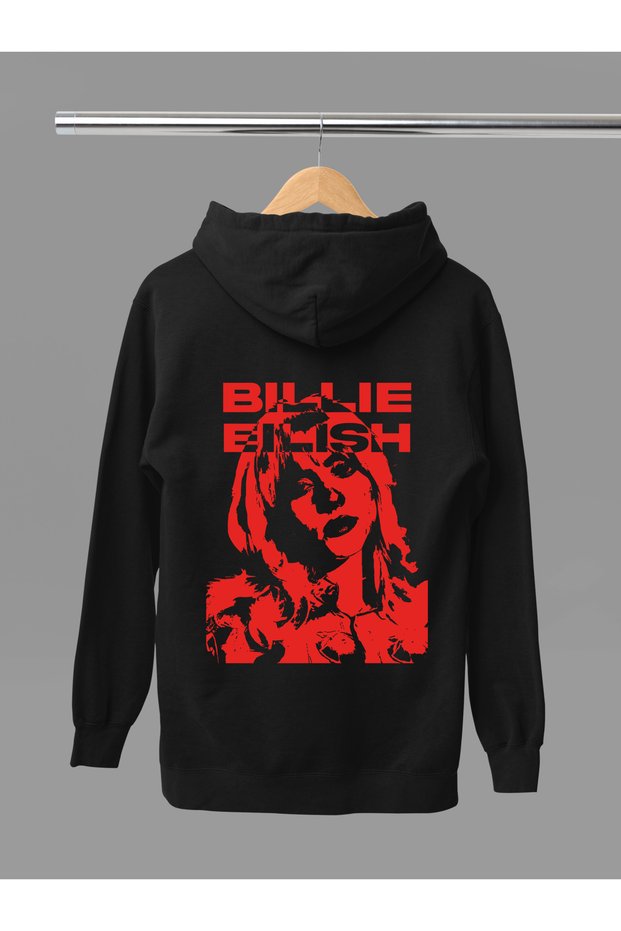 Billie Eilish Printed Cotton Long Sleeved 3-Yarn Hooded Sweatshirt