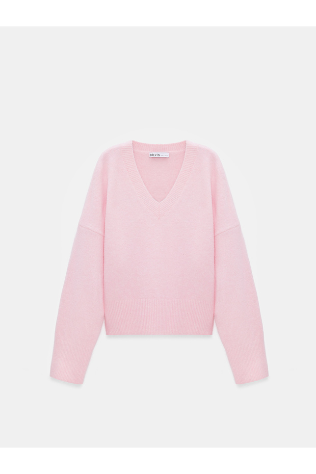 10645 V-Neck Wool Blend Sweater-Ş. Pink
