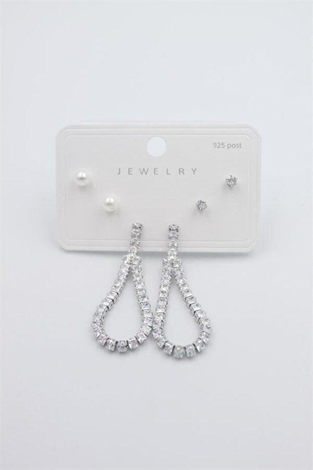 مجموعة متعددة من الأقراط - فضية - 1