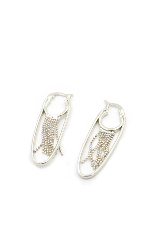 أقراط متدلية بسلسلة - فضية - 1