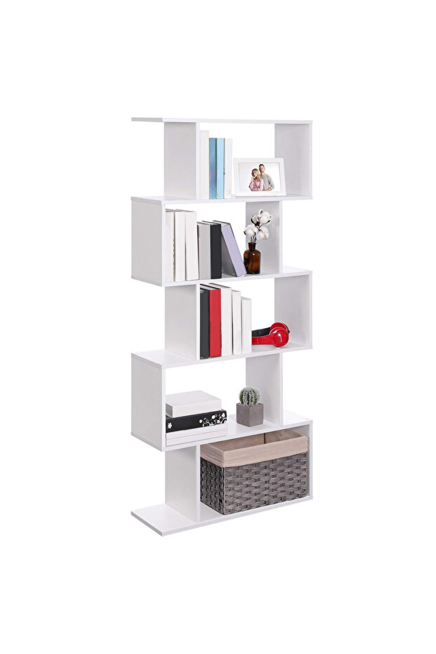VASAGLE Zigzag Floating Wall Shelf Cube Design, Wooden Shelving for Books - White