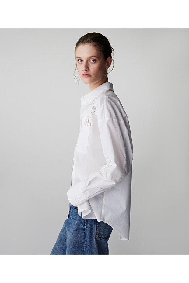 Nakışlı poplin gömlek - 6