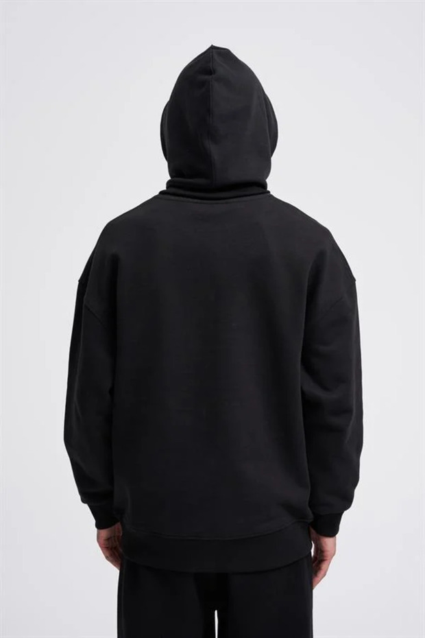 Erkek Basic Kapüşonlu Sweatshirt Siyah - 6