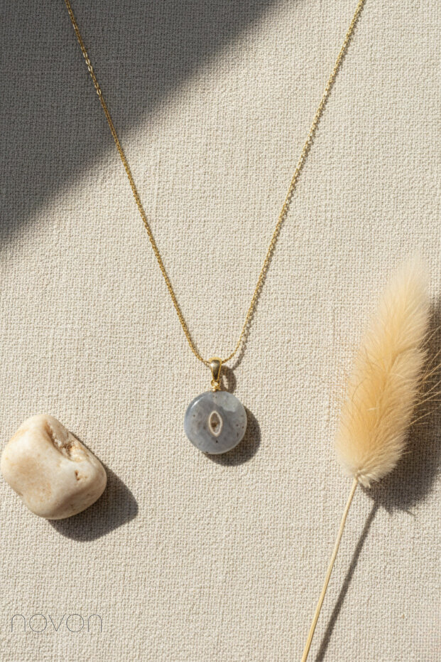 Natural Stone Design Middle Zircon Stone Premium Steel Necklace