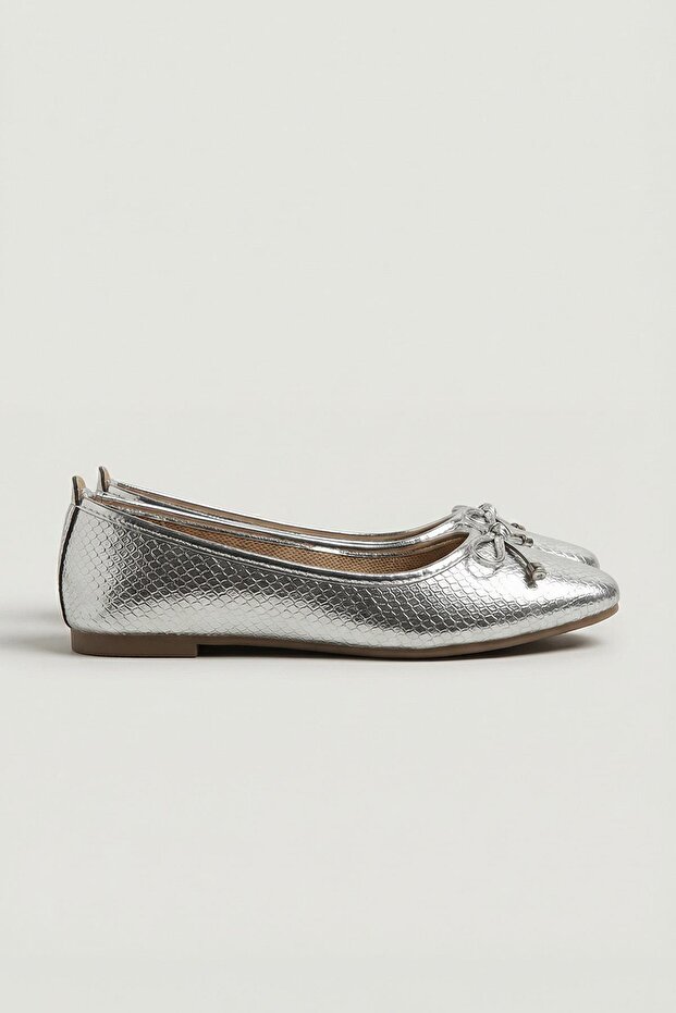 Silver Crocodile Pattern Bow Ballet Flats 7037 - 2