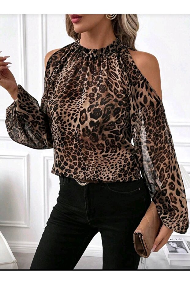 leopar tül bluz - 1