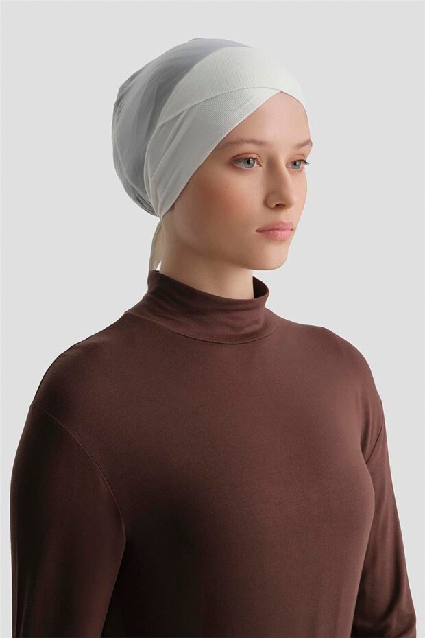 Tüllü Çapraz Bone Ekru - 1