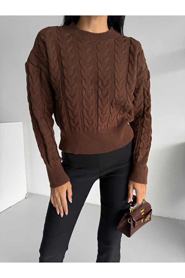 Hair Braid Pattern Medium Length Crew Neck Women's Knitwear Sweater