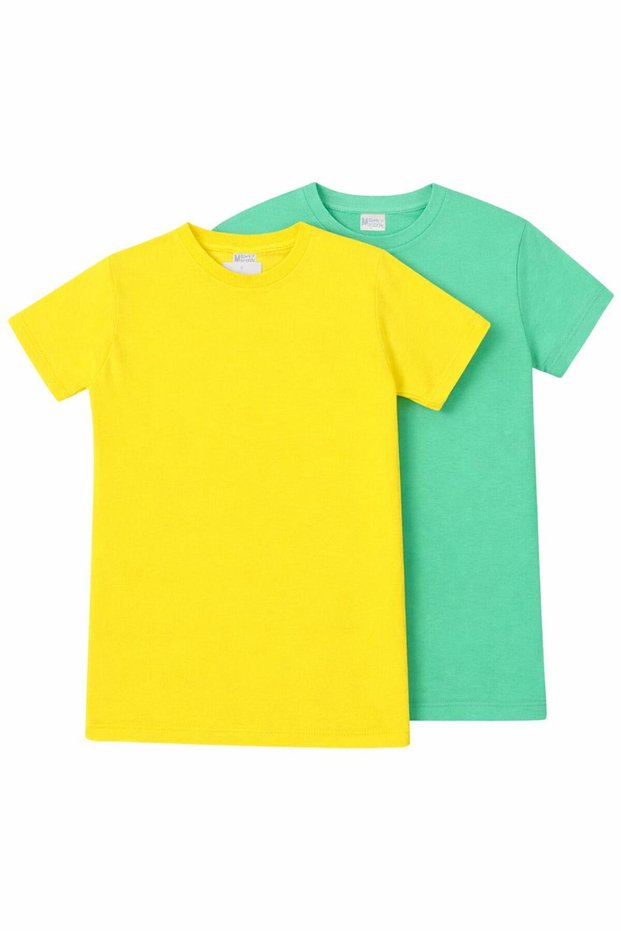 Unisex Children's Crew Neck Short Sleeve Standard Fit 2-Pack Yellow-Turquoise Color Children's T-Shirt