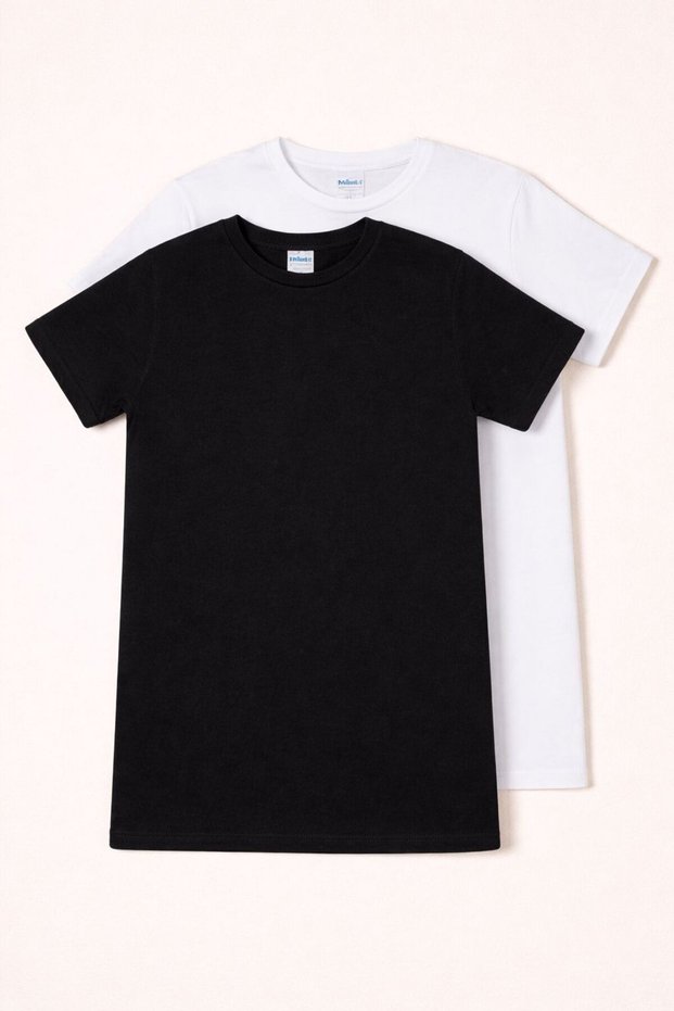 Unisex Children's Crew Neck Short Sleeve Standard Fit 2-Pack Black-White Color Kids T-Shirt