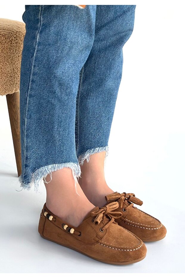 Venus Mustard Suede Lace-Up Comfortable Daily Ballet Flats