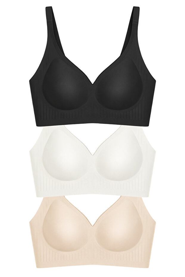 Cottonhill Seamless Bra - Slight | Lazer Kesim Dikişsiz Dilim Detaylı Balensiz Kadın Sütyen 3'lü Paket