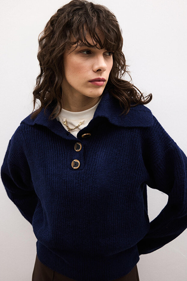 DEVRİK YAKA DÜĞMELİ TRİKO KAZAK - 5