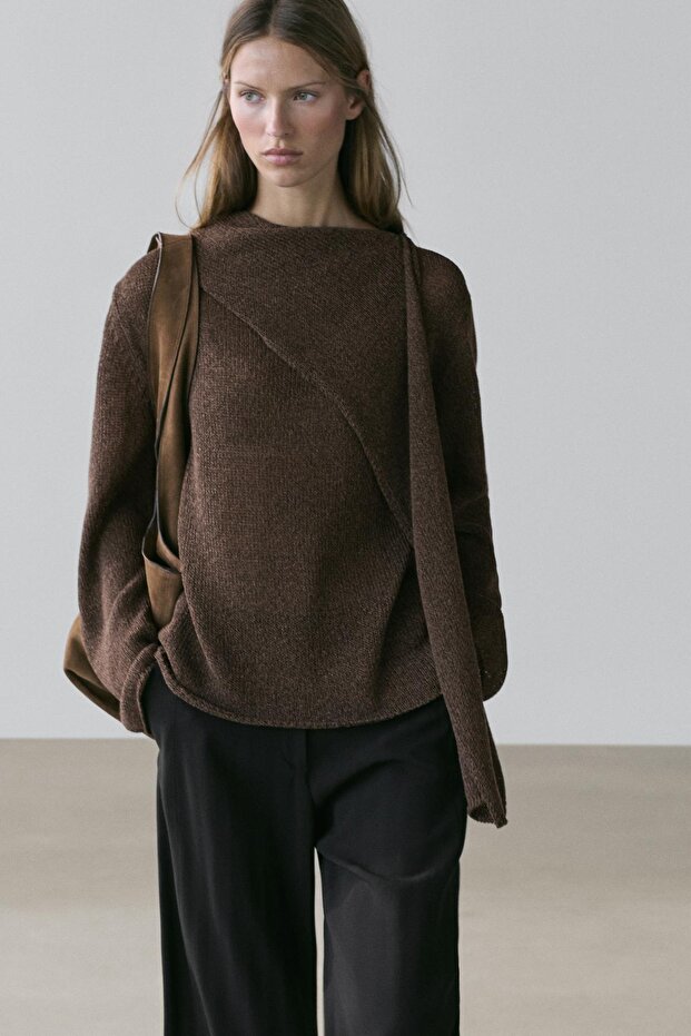 Pamuklu pelerin triko kazak - 3