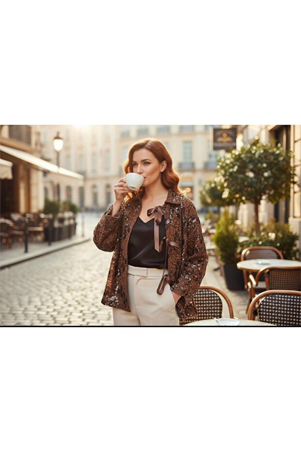 سترة نسائية مزينة بالترتر - 1