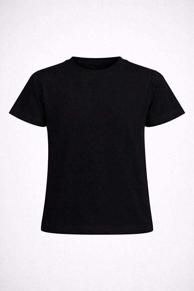 Boy-Girl Black Solid Color Round Neck T-Shirt