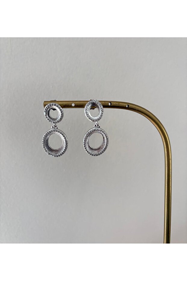Special Series Two Oval Stone Detail Xp Silver Earrings with Dangle