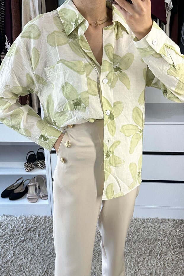 Çiçek Desenli Gömlek - Mint MİNT - 5