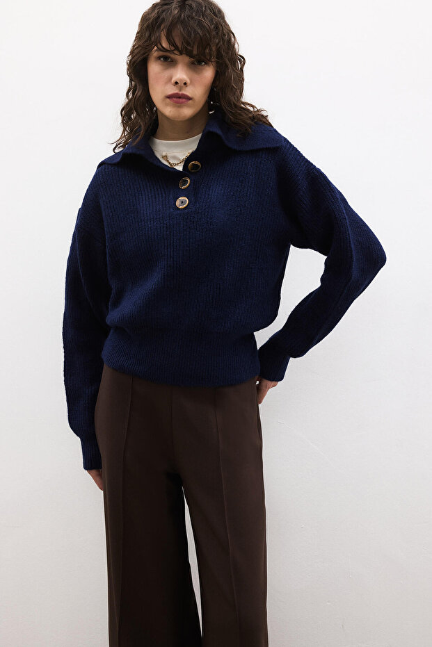 DEVRİK YAKA DÜĞMELİ TRİKO KAZAK - 3