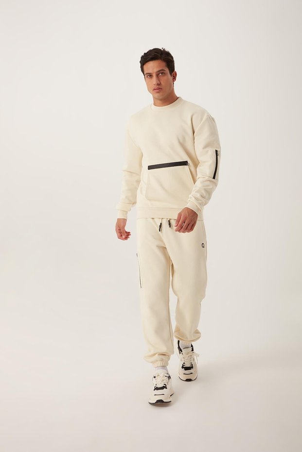 Men's Zipper Detailed Sweatshirt White