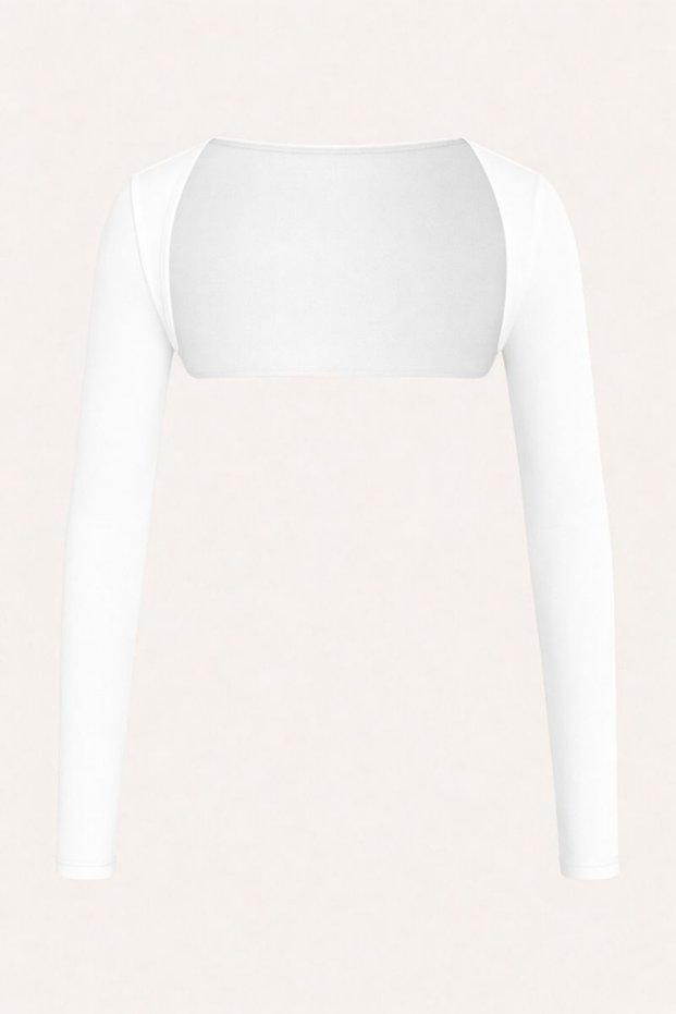 Women's White Long Sleeve Crop Bolero Blouse – Stretchy Fabric, Stylish and Modern Design