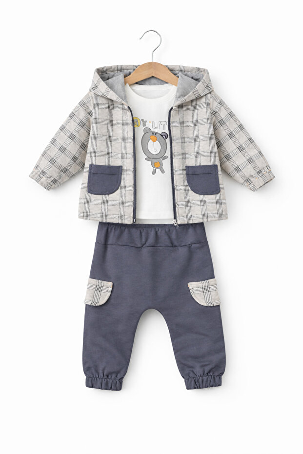 Baby Plaid Hooded 3-Piece Set