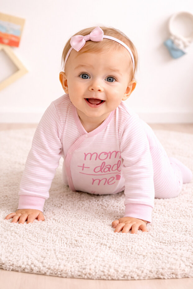 Unisex Baby Cotton Romper with Striped Text Print and Snap Fasteners, Newborn and Daily Use Baby Romper